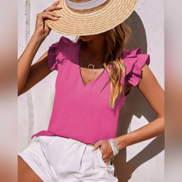 New Chic Tiered Ruffle V Neck Tank Top Pink - Picture 6 of 9